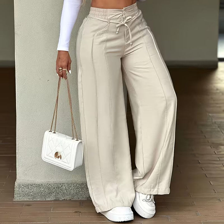 Wide leg cargo pants with high drawstring waist for women