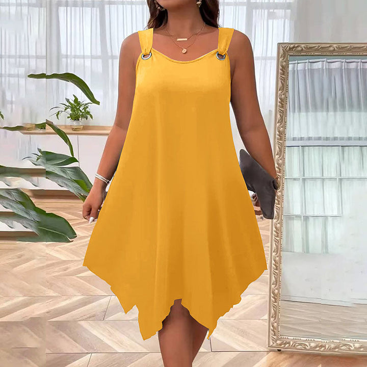 Plus size sleeveless dress with handkerchief hem and ring straps for women