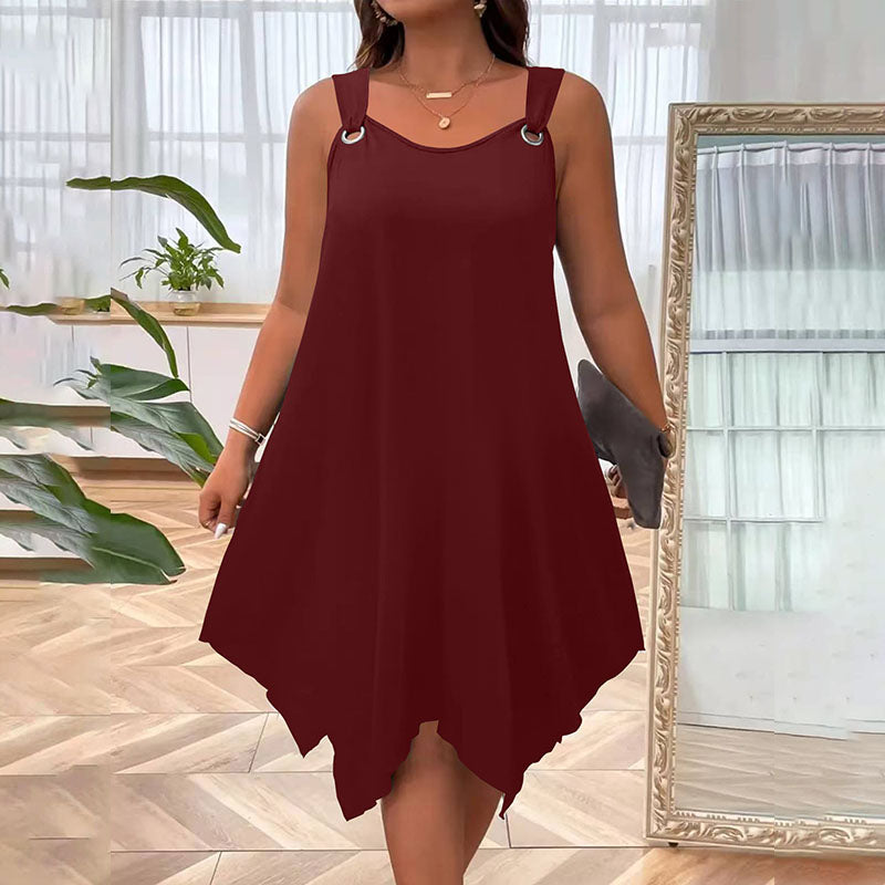 Plus size sleeveless dress with handkerchief hem and ring straps for women