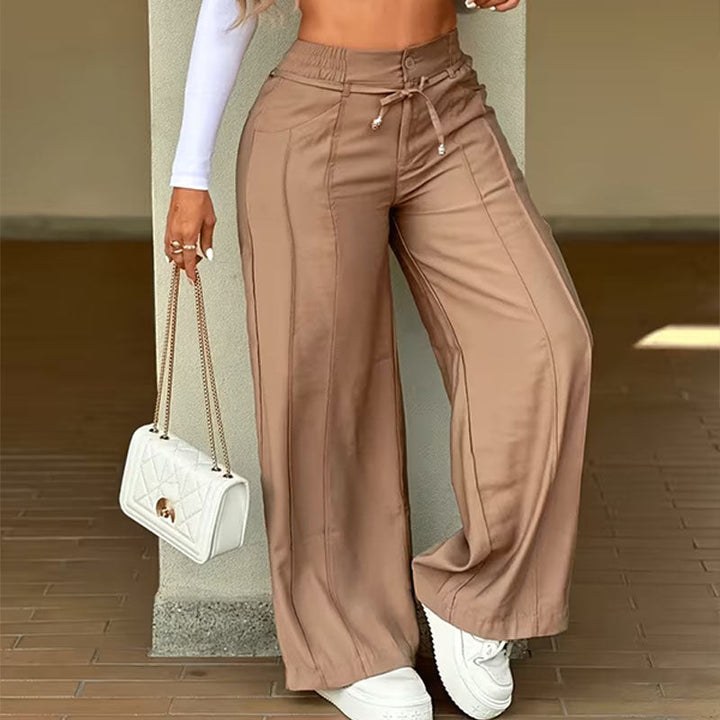 Wide leg cargo pants with high drawstring waist for women