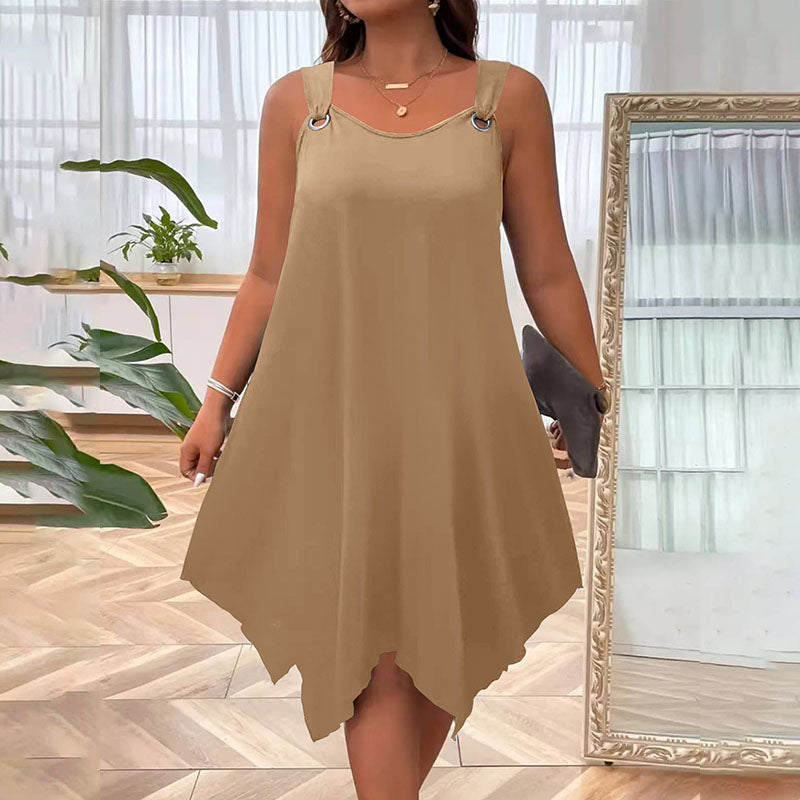 Plus size sleeveless dress with handkerchief hem and ring straps for women