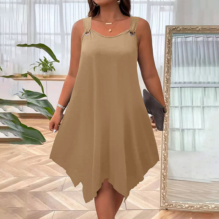 Plus size sleeveless dress with handkerchief hem and ring straps for women