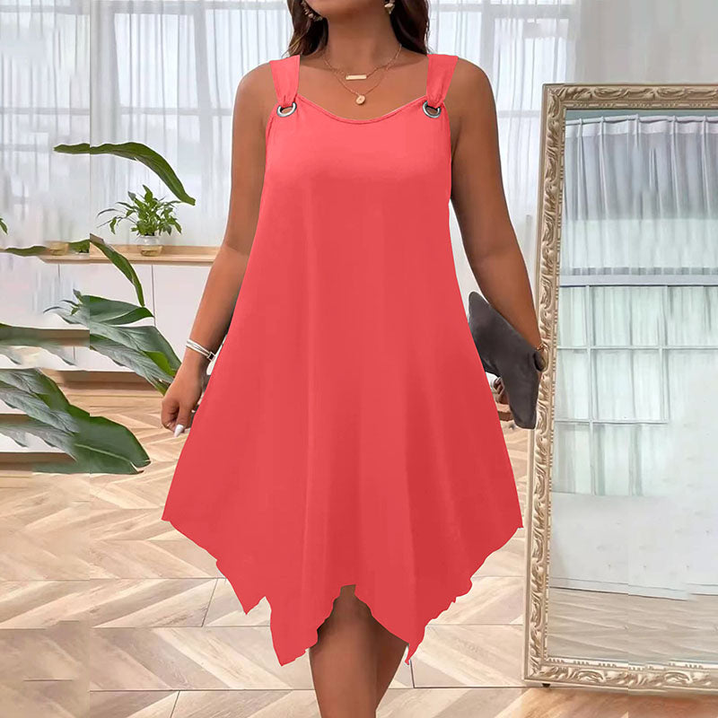 Plus size sleeveless dress with handkerchief hem and ring straps for women