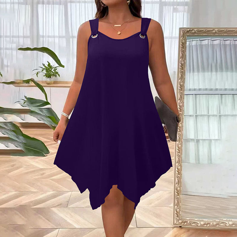 Plus size sleeveless dress with handkerchief hem and ring straps for women