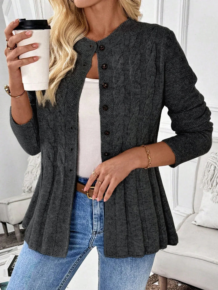 Cable knit cardigan with cinched waist and longline fit for women