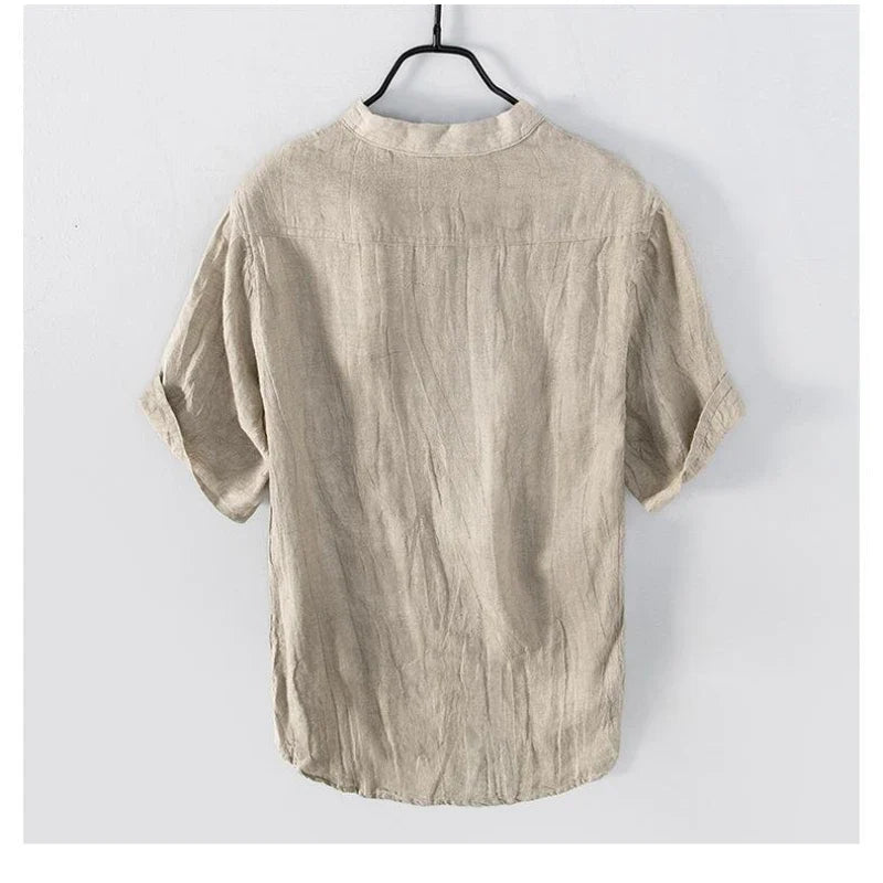 Linen short sleeve henley shirt for men