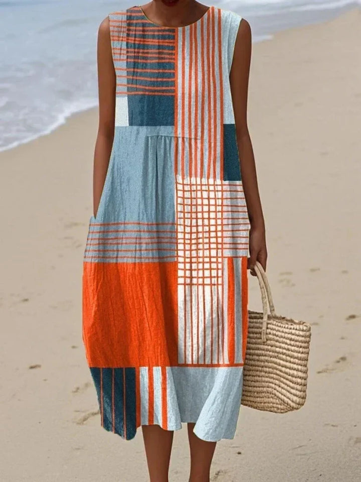 Sleeveless geometric print midi dress for women