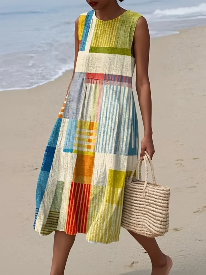 Sleeveless geometric print midi dress for women
