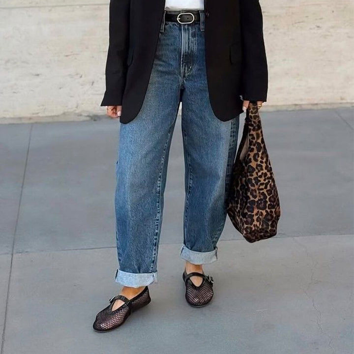 Mesh ballet flats mary jane buckle strap for women