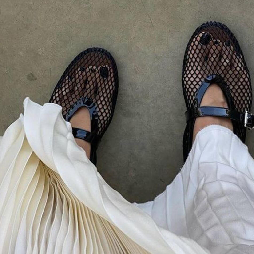 Mesh ballet flats mary jane buckle strap for women