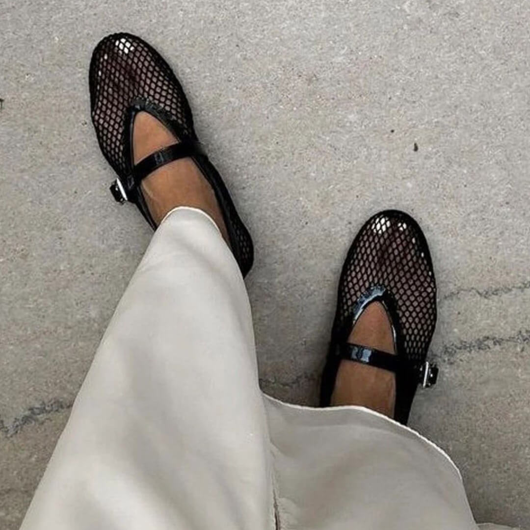 Mesh ballet flats mary jane buckle strap for women