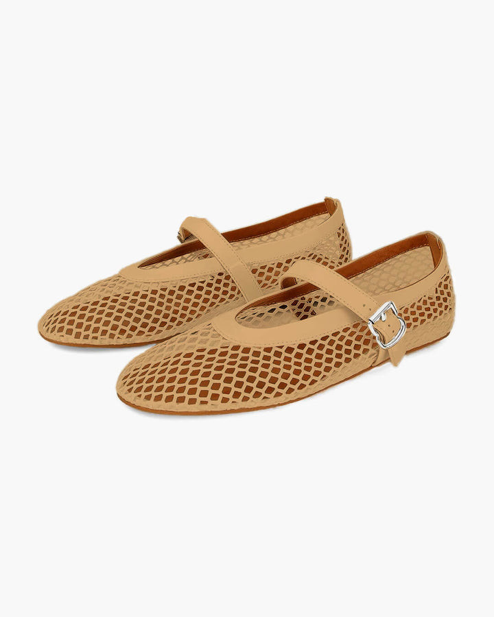Mesh ballet flats mary jane buckle strap for women