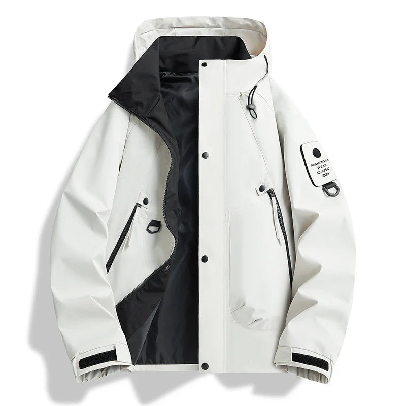 Water-resistant hooded shell jacket for men