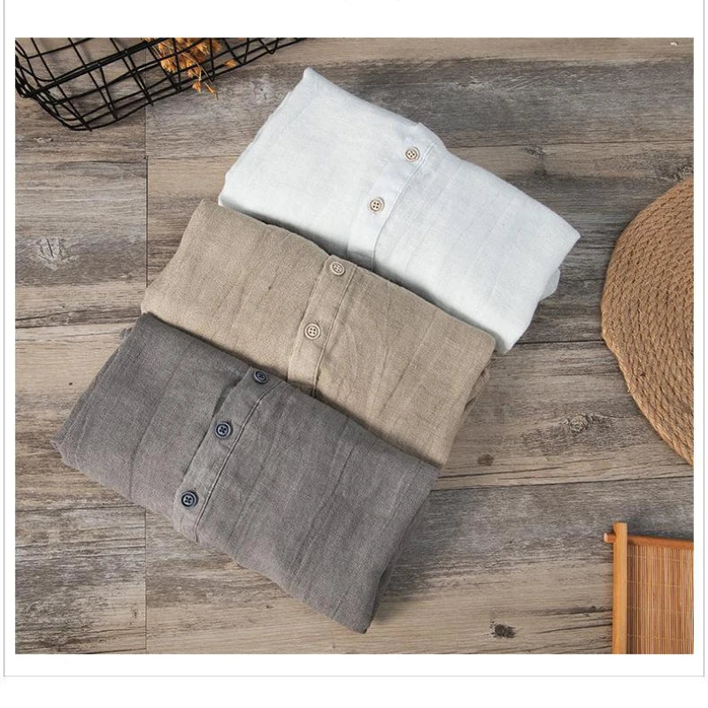 Linen short sleeve henley shirt for men