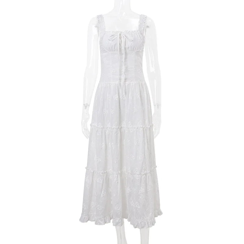 Square neck lace-up back maxi dress for women