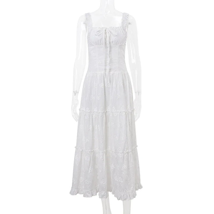 Square neck lace-up back maxi dress for women