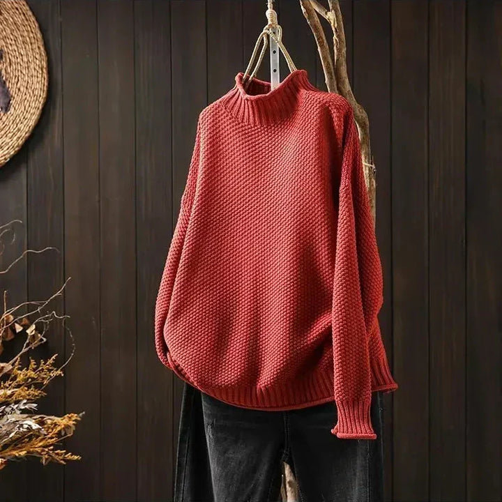 Mock neck chunky knit sweater relaxed fit for women
