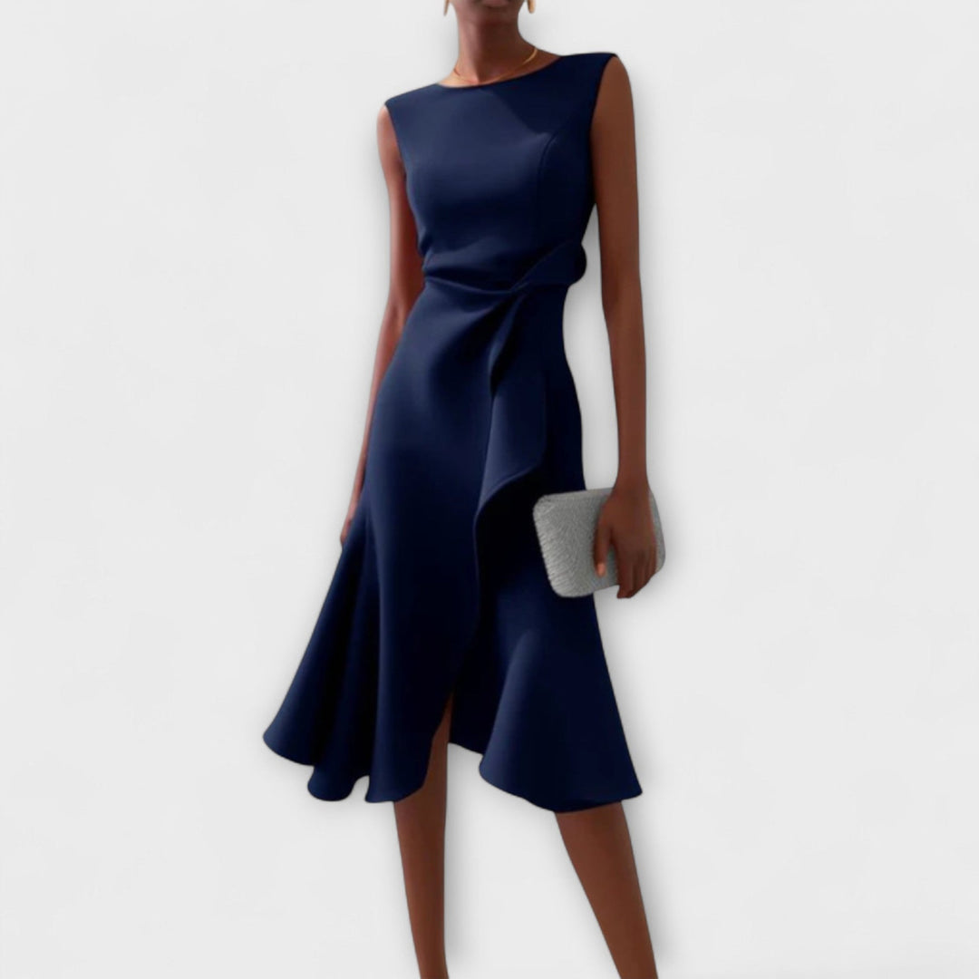 Sleeveless Asymmetric Midi Dress – Draped Elegant Fit