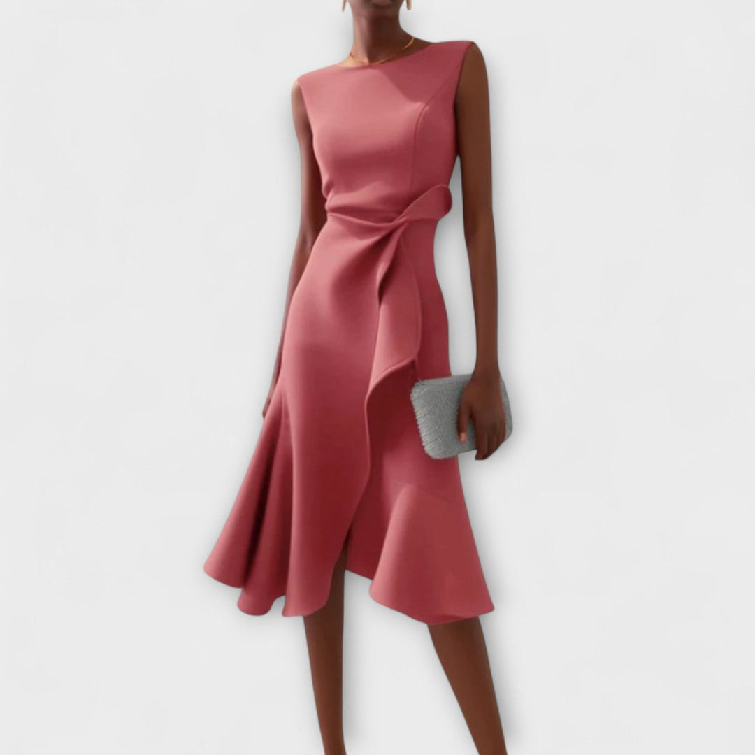 Sleeveless Asymmetric Midi Dress – Draped Elegant Fit
