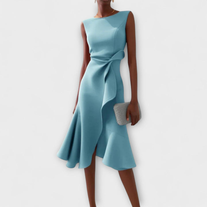 Sleeveless Asymmetric Midi Dress – Draped Elegant Fit