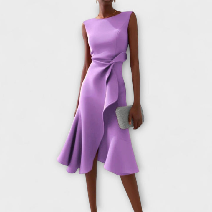 Sleeveless Asymmetric Midi Dress – Draped Elegant Fit