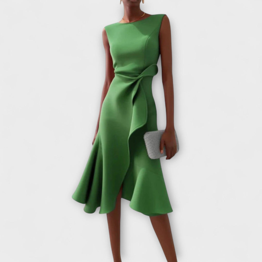Sleeveless Asymmetric Midi Dress – Draped Elegant Fit