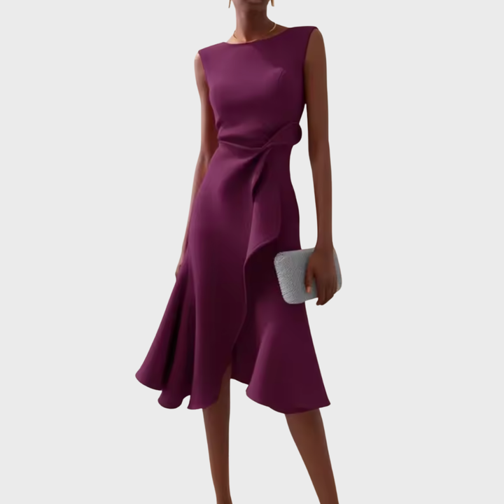 Sleeveless Asymmetric Midi Dress – Draped Elegant Fit