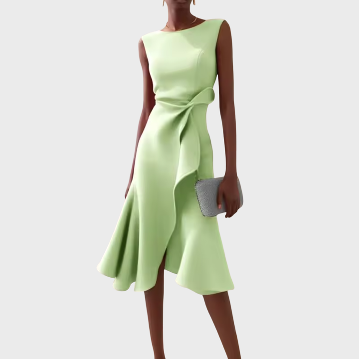 Sleeveless Asymmetric Midi Dress – Draped Elegant Fit