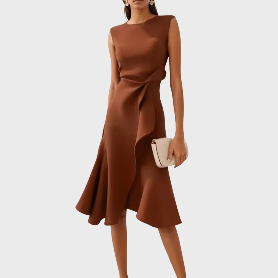 Sleeveless Asymmetric Midi Dress – Draped Elegant Fit