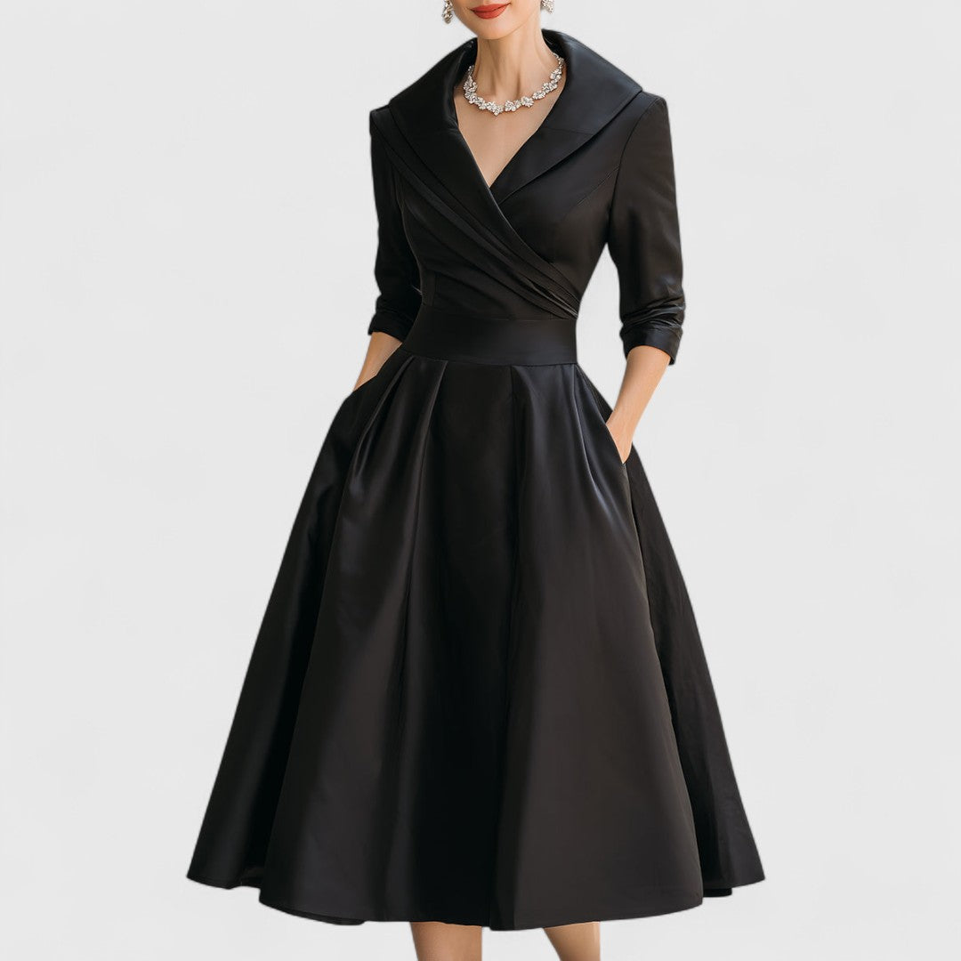 Classic Pleated Midi Dress – Structured Waist Design