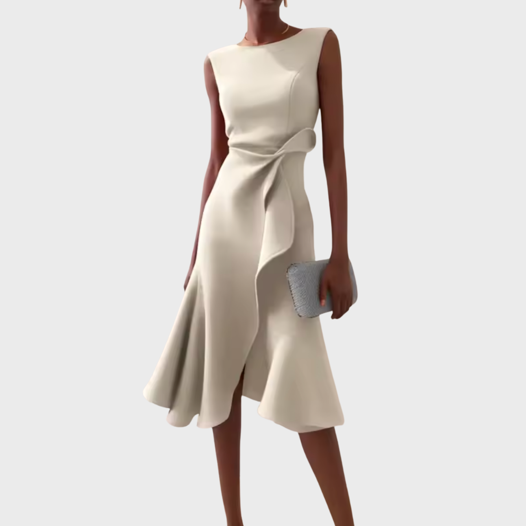 Sleeveless Asymmetric Midi Dress – Draped Elegant Fit