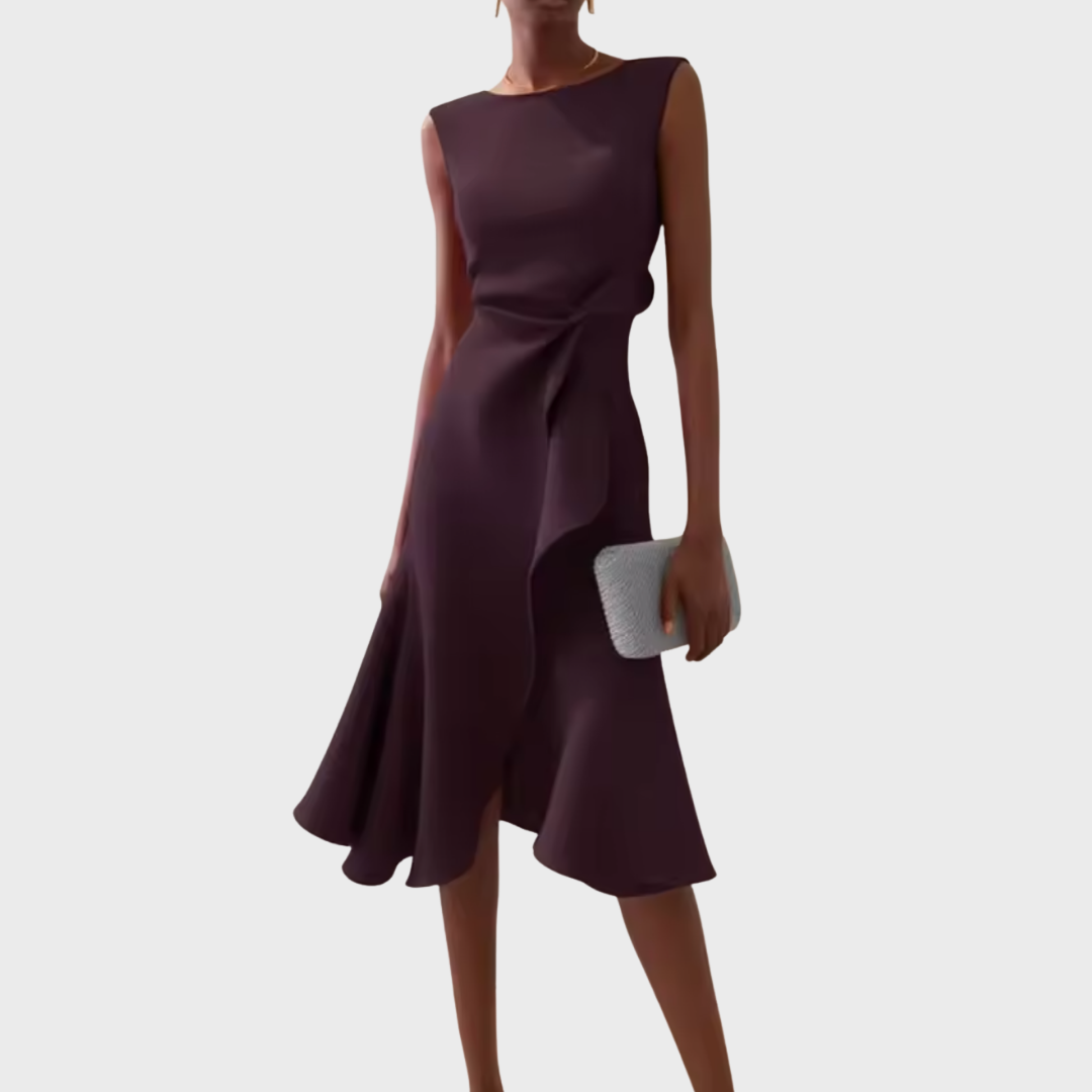 Sleeveless Asymmetric Midi Dress – Draped Elegant Fit