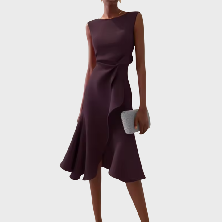 Sleeveless Asymmetric Midi Dress – Draped Elegant Fit