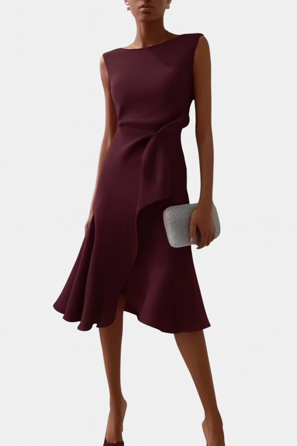 Sleeveless Asymmetric Midi Dress – Draped Elegant Fit