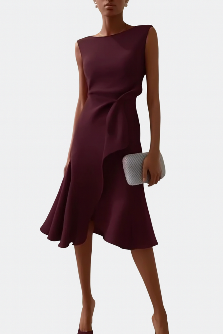 Sleeveless Asymmetric Midi Dress – Draped Elegant Fit