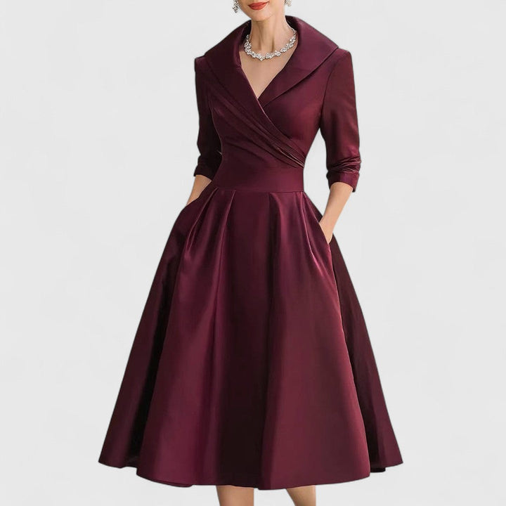 Classic Pleated Midi Dress – Structured Waist Design