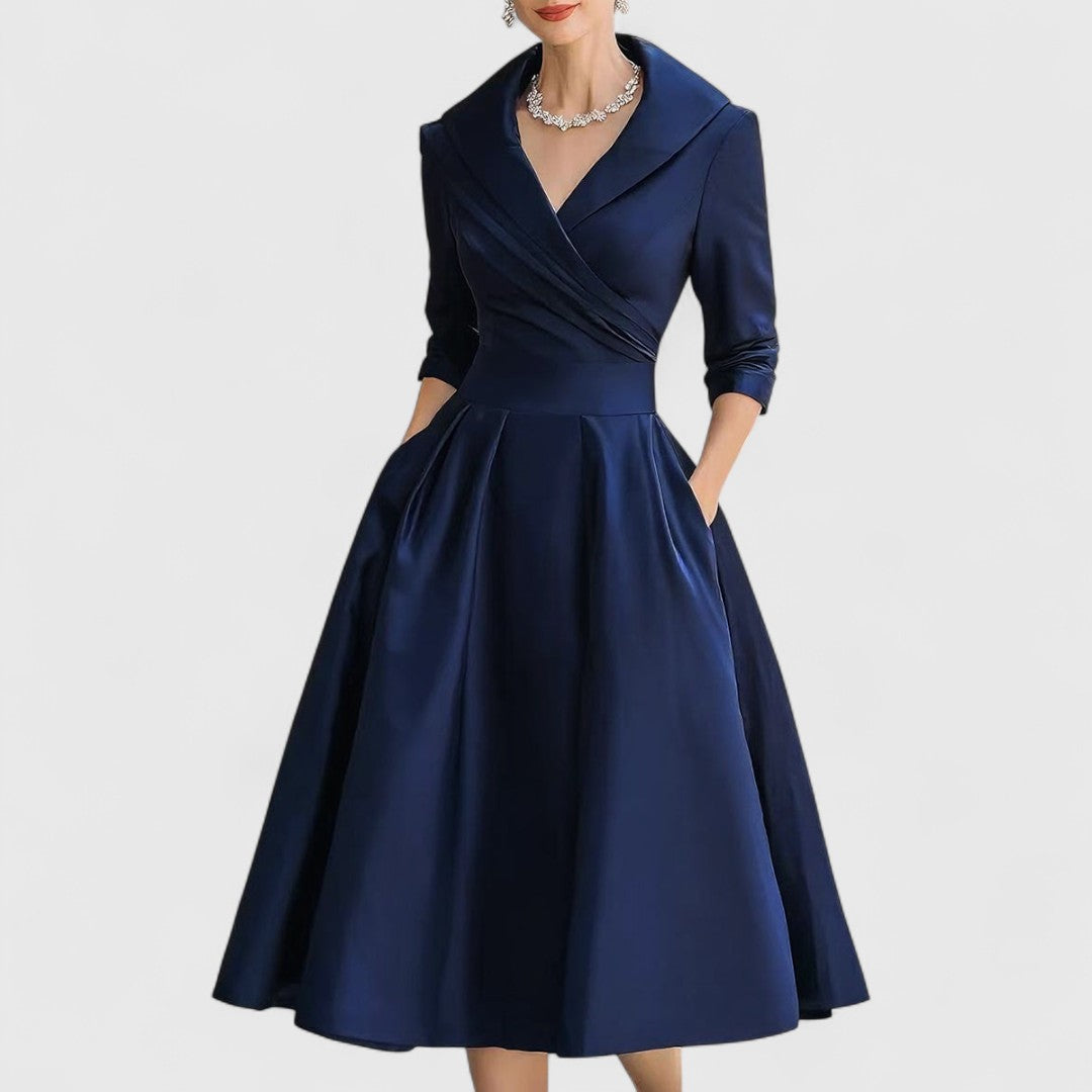 Classic Pleated Midi Dress – Structured Waist Design