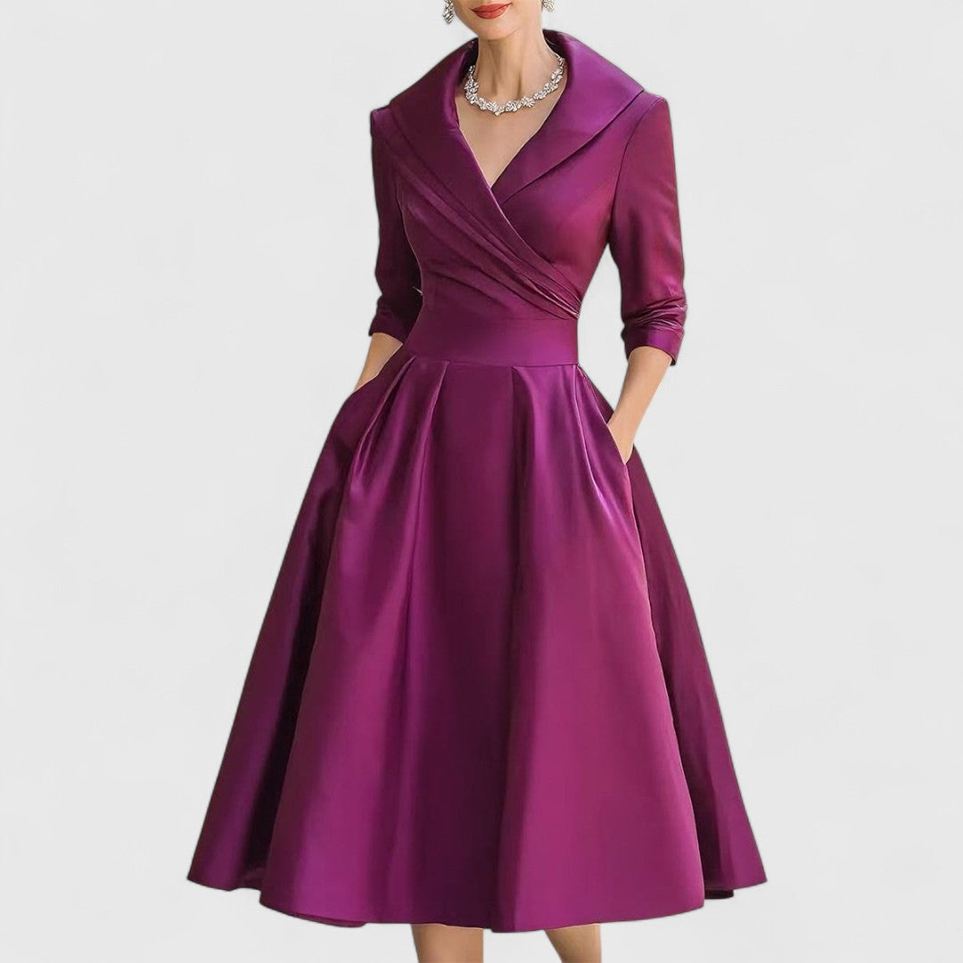Classic Pleated Midi Dress – Structured Waist Design