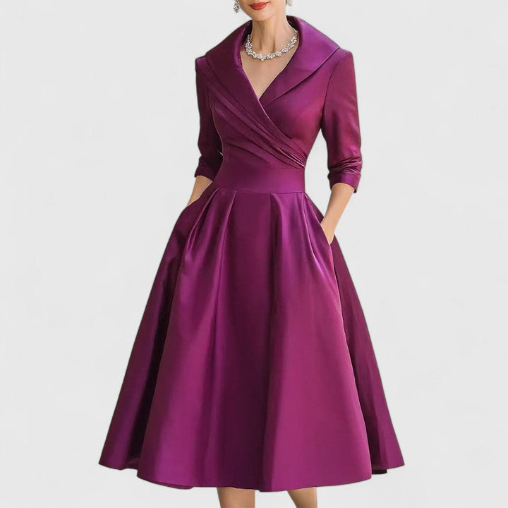 Classic Pleated Midi Dress – Structured Waist Design