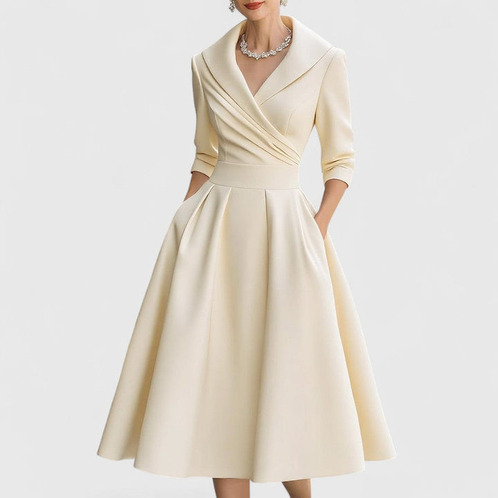 Classic Pleated Midi Dress – Structured Waist Design