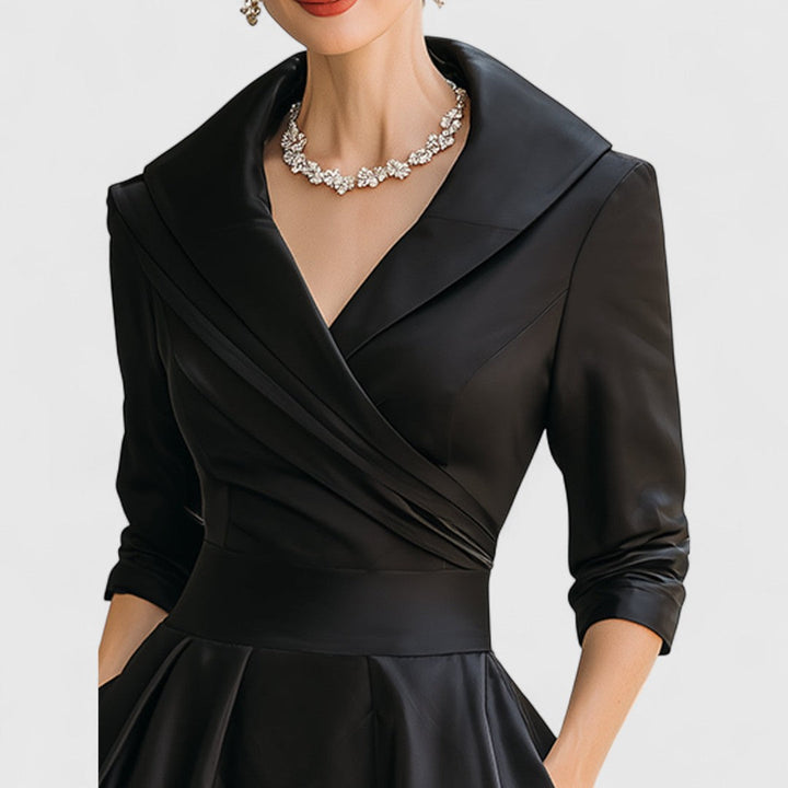 Classic Pleated Midi Dress – Structured Waist Design