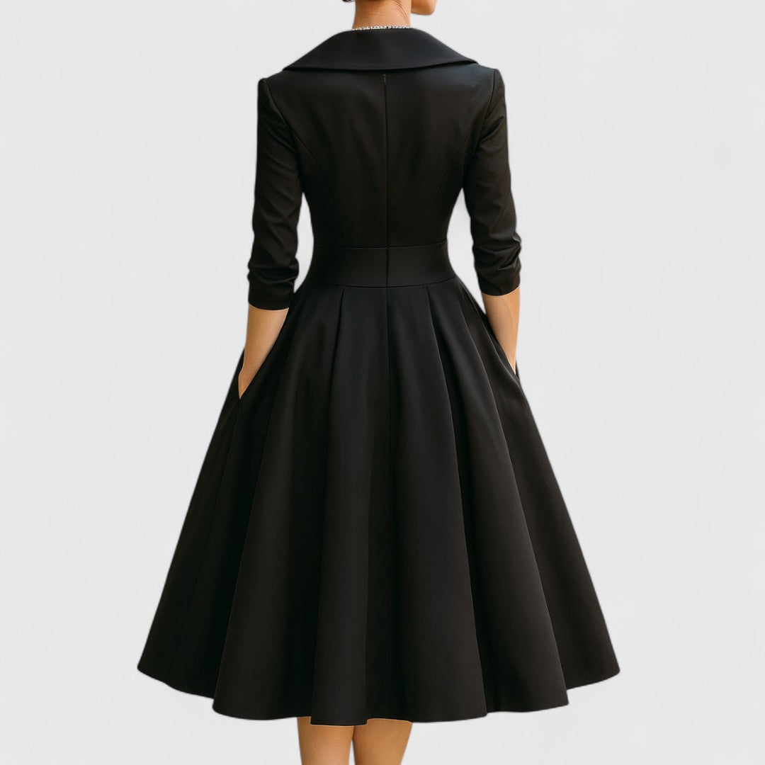 Classic Pleated Midi Dress – Structured Waist Design
