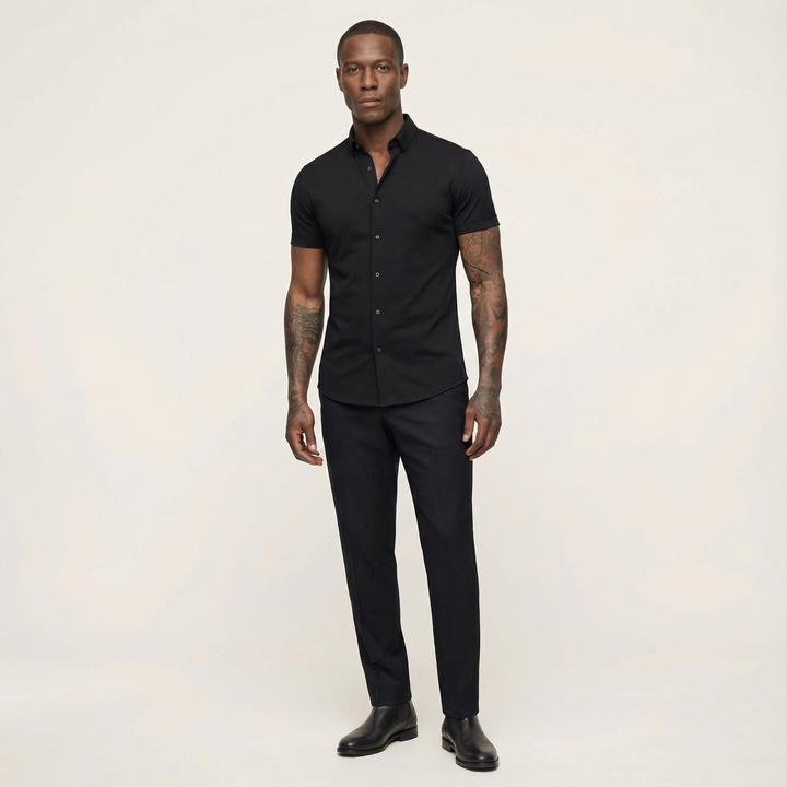 Slim Fit Stretch Shirt with Short Sleeves for Men