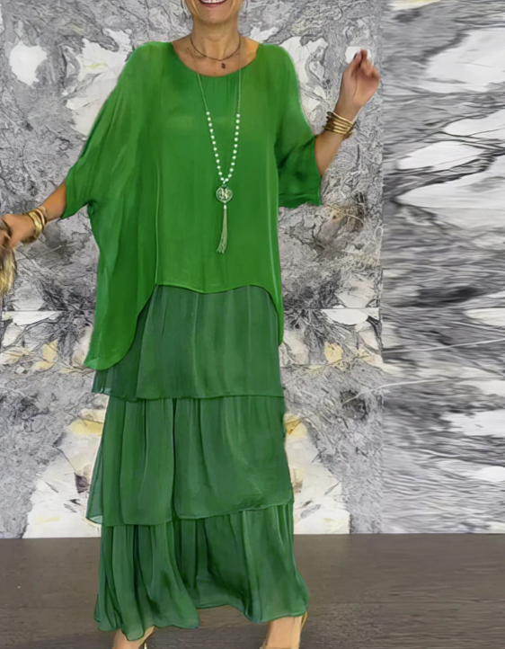 Flowing maxi dress with relaxed, forgiving fit for women