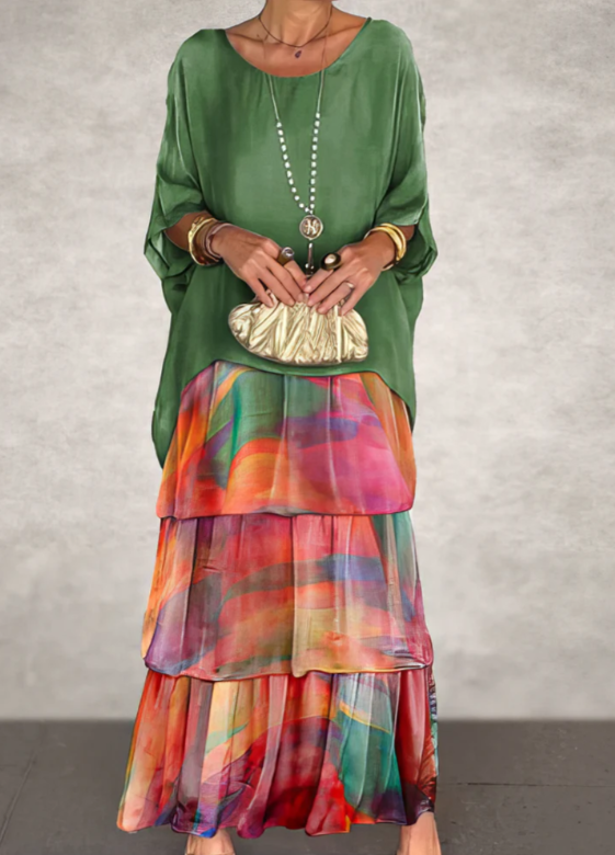 Flowing maxi dress with relaxed, forgiving fit for women