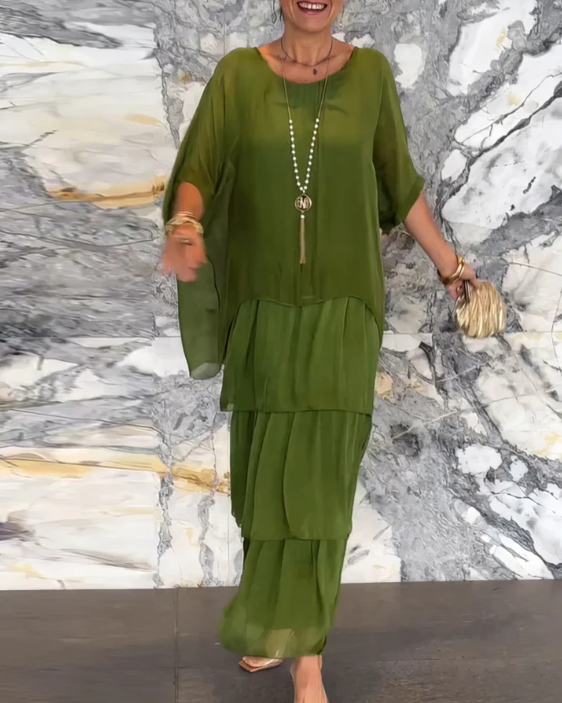 Flowing maxi dress with relaxed, forgiving fit for women