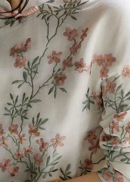 Linen floral print blouse with long sleeves for women