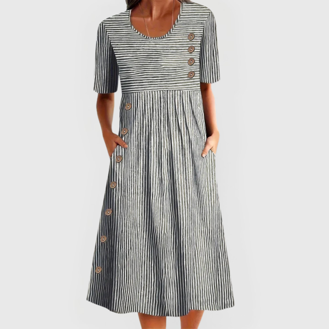 Striped midi dress with 3/4 sleeves for women