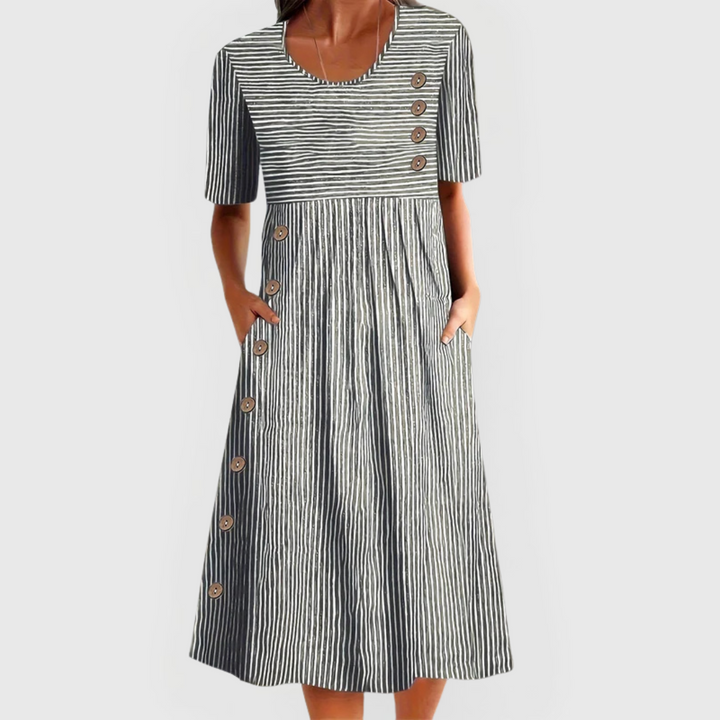 Striped midi dress with 3/4 sleeves for women