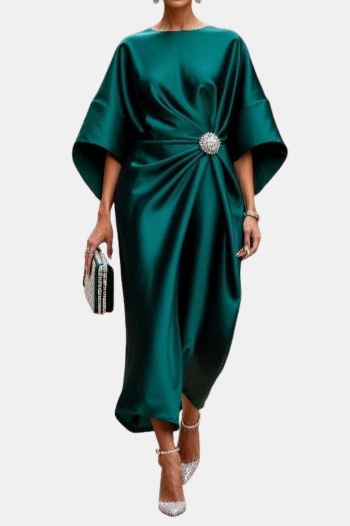 Satin A-line dress with wide sleeves for women